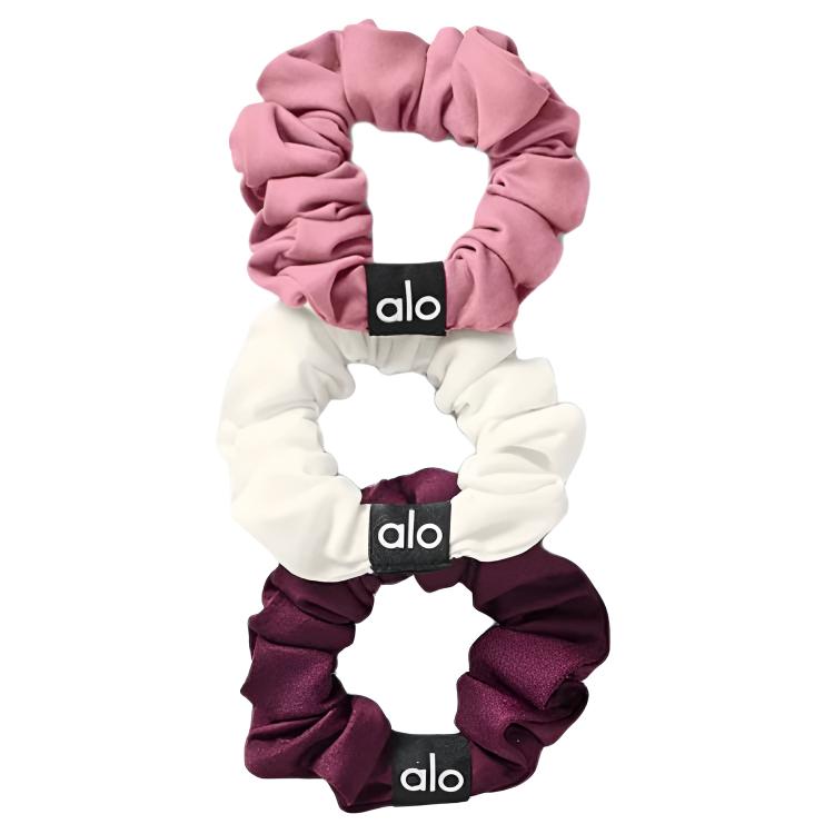 (Women) Alo Yoga Stylish Mini Polyester Scrunchies - Burgundy/Blush Wild Rose/White (Women) A0290U-BURGUNDY/WILDROSEPINK/WHITE