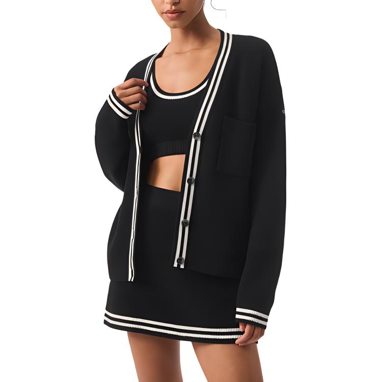 Order (W) Alo Yoga 女款针织开衫 条纹口袋 按扣设计。 w3847r