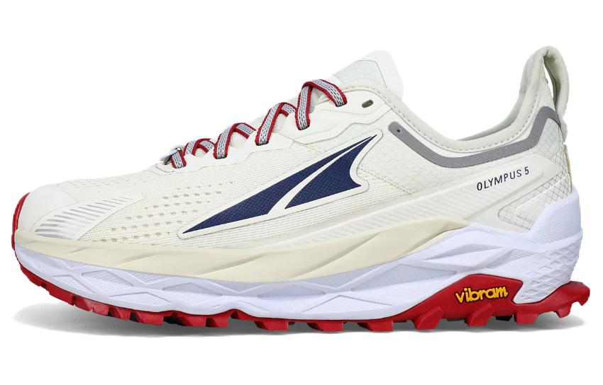 (Women) Altra Olympus 5 Low Top Running Shoe, Off-White/Red AL0A7R74141