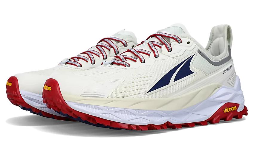 Lookbook (W) Altra Olympus 5 Lage Hardloopschoen, Off-White/Rood AL0A7R74141