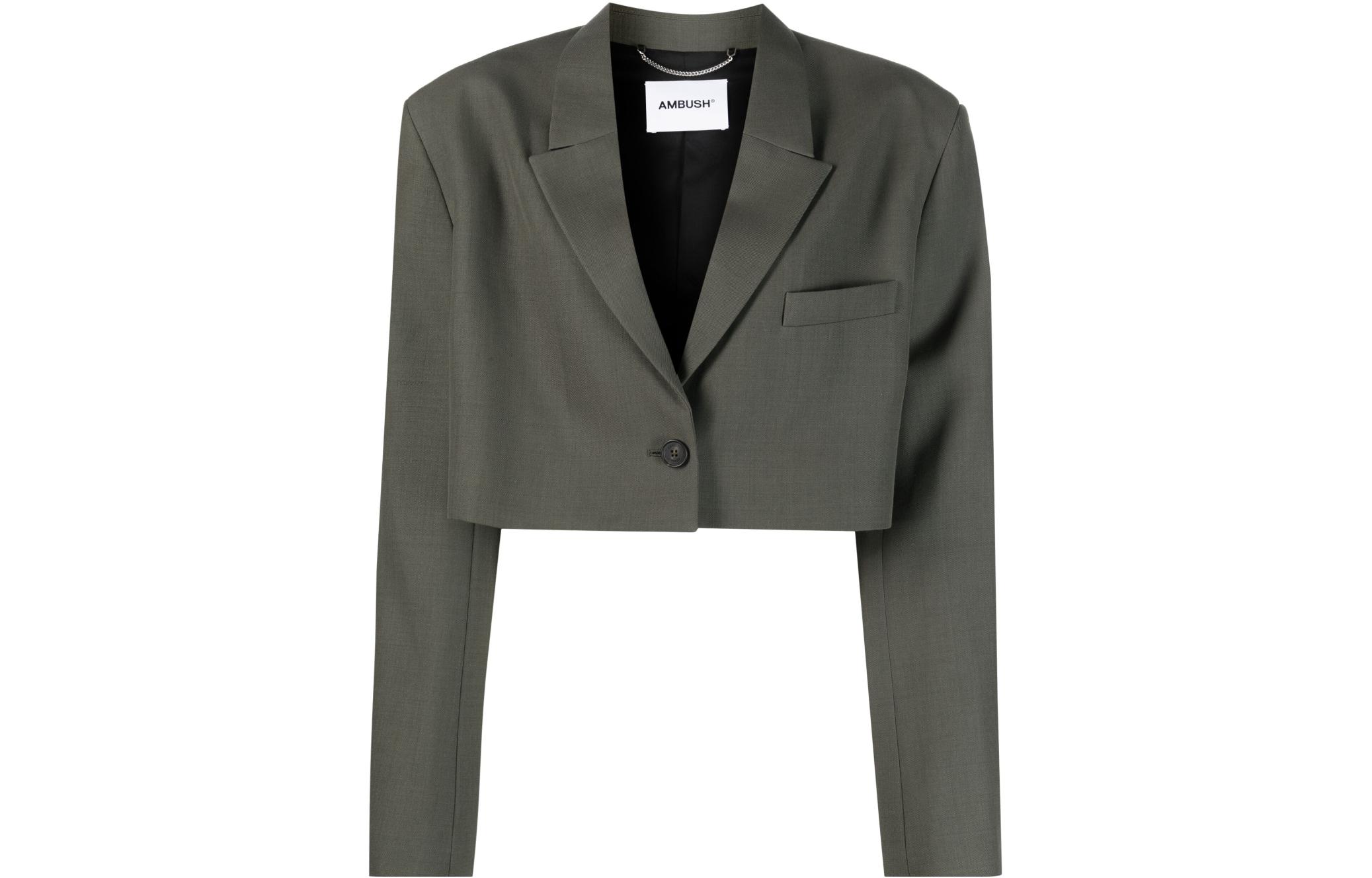 (Women) AMBUSH  Cropped Blazer Jacket Moss Green BWEN036S23FAB0015300