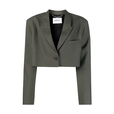 (Women) AMBUSH Cropped Blazer Jacket Moss Green BWEN036S23FAB0015300