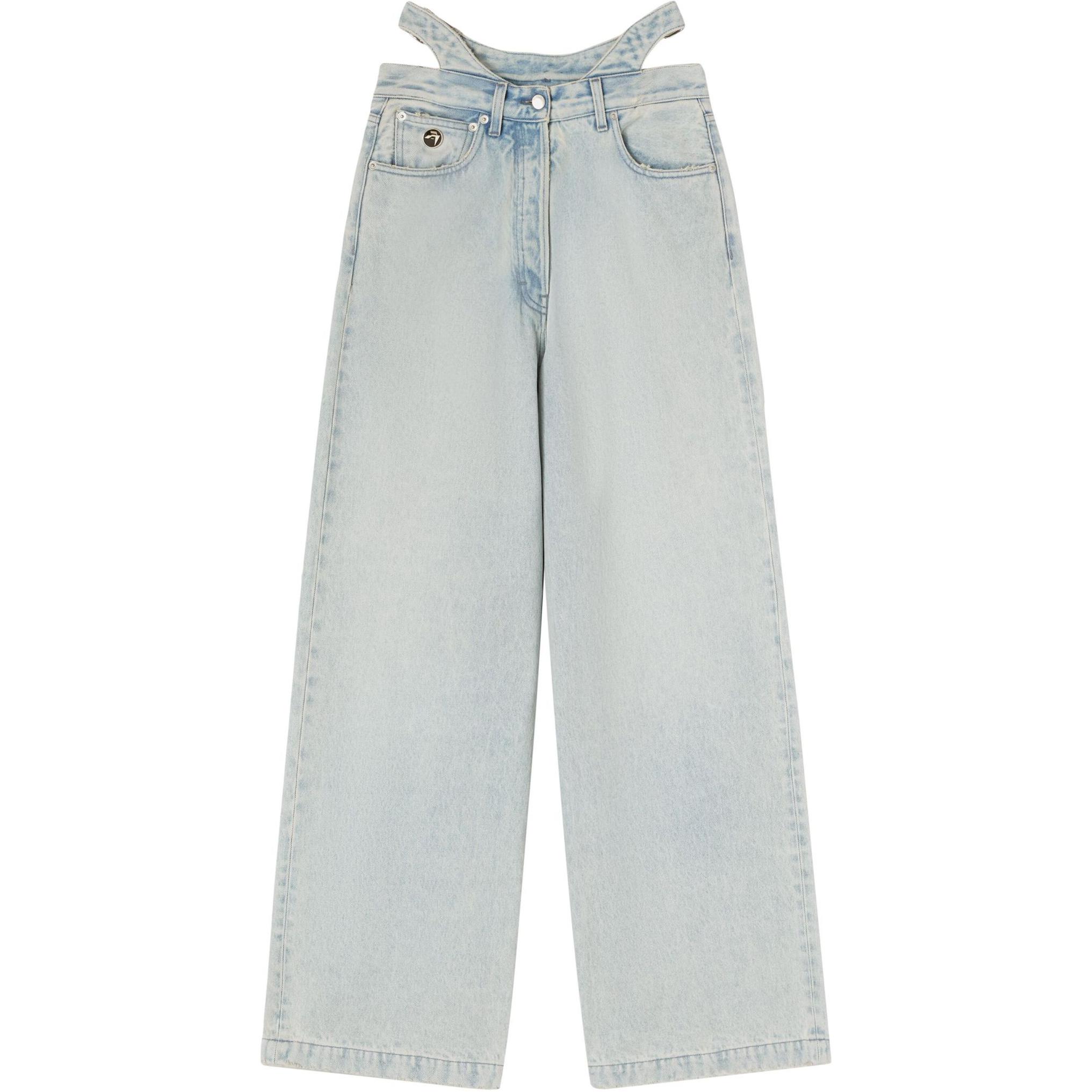 (Women) AMBUSH  Light Blue Wide-Leg Denim Jeans with Cut-Out Waist & Zipper. BWYA001S24DEN0024200