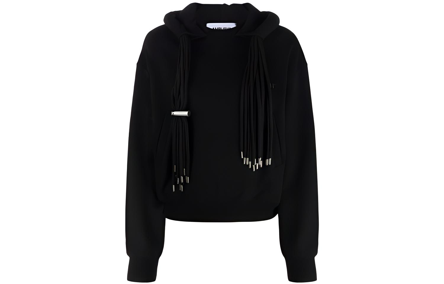 (Women) AMBUSH FW21 Black Drawstring Pullover Hoodie Casual Wear. BWBB004F21FLE0011010
