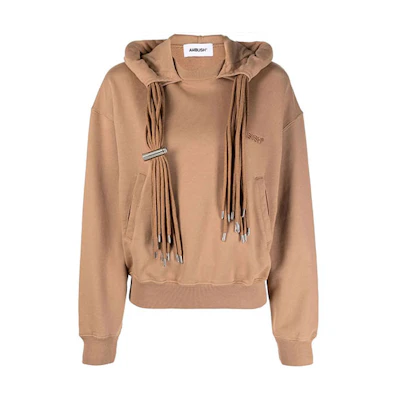 (Women) AMBUSH FW21 Brown Hoodie with Logo and Fringe Details. BWBB004F21FLE0016262