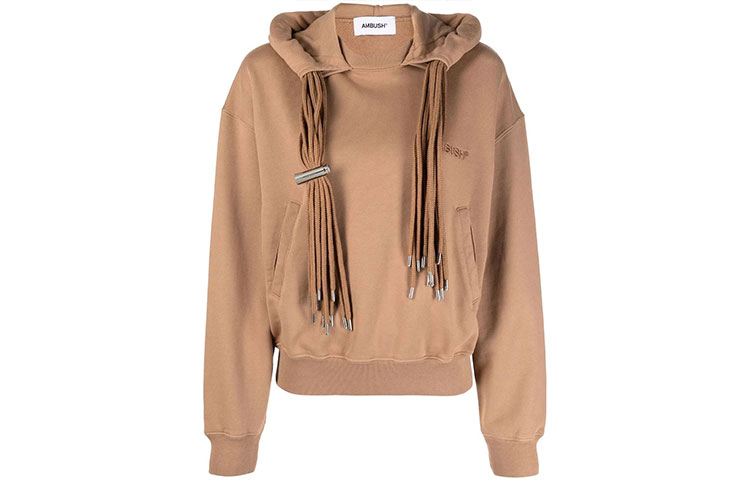 Order (W) AMBUSH FW21 Hoodie Coklat dengan Logo dan Detail Rumbai. BWBB004F21FLE0016262