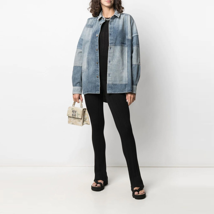 Lookbook (W) AMBUSH 2021秋冬蓝色牛仔拼接长袖衬衫 BWYD001S21DEN0014545