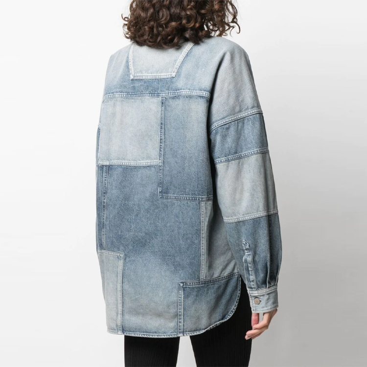 Shop (W) AMBUSH 2021秋冬蓝色牛仔拼接长袖衬衫 BWYD001S21DEN0014545