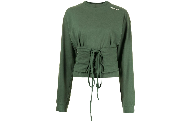 (Women) AMBUSH FW21 Green Long Sleeve Pullover T-Shirt with Waist Detail. BWAB008F21JER0015719