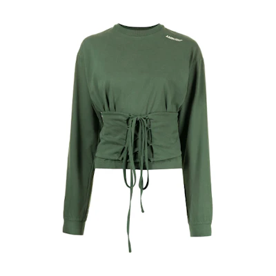 (Women) AMBUSH FW21 Green Long Sleeve Pullover T-Shirt with Waist Detail. BWAB008F21JER0015719