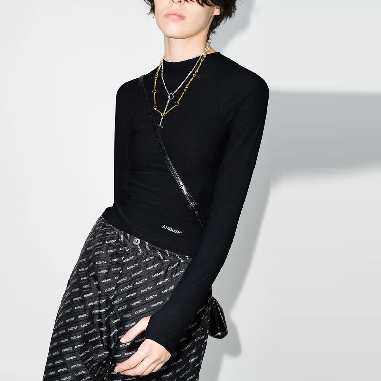 Shop (Women) AMBUSH FW21 Logo Crewneck Fitness Shirt Black BMAD001F20FAB0011000