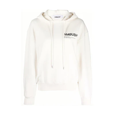 (Women) AMBUSH FW21 White Logo Print Cotton Drawstring Hoodie. BWBB003F21FLE0010310