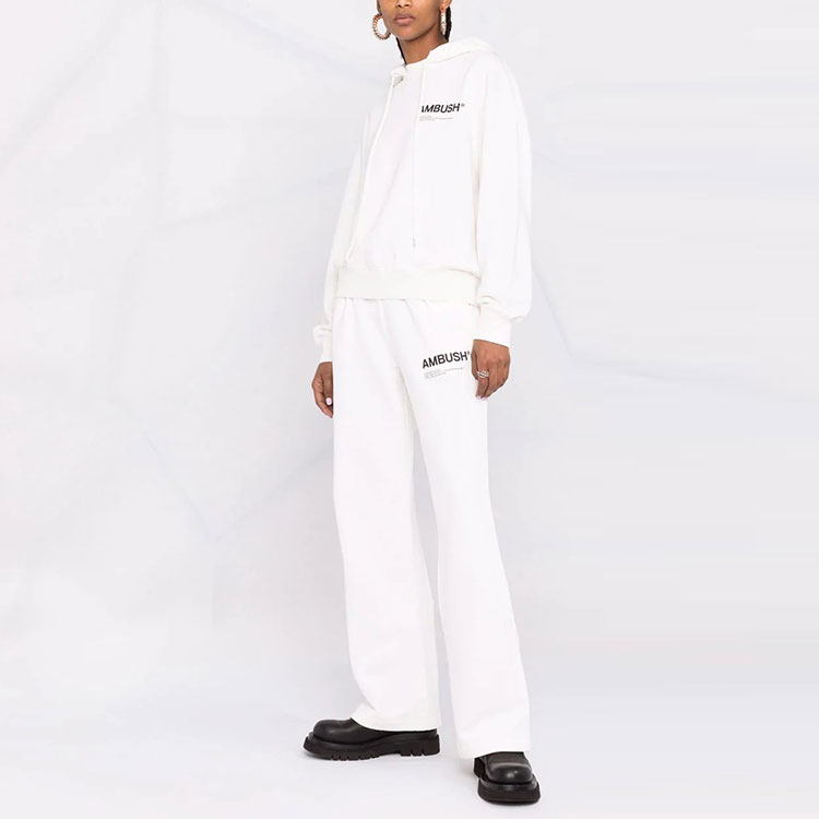 Shop (W) AMBUSH FW21 白色标志印花棉质抽绳连帽衫. BWBB003F21FLE0010310