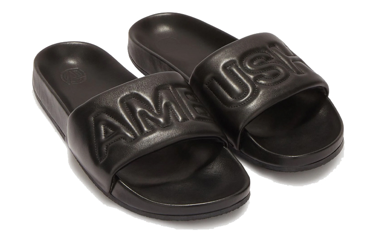 Order (W) AMBUSH 黑色皮拖鞋 BWIC001F21LEA0011010