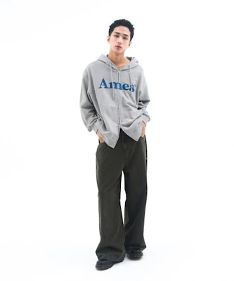 (Women) AMES WORLDWIDE Basic Logo Grey Zip-Up Hoodie AM2EFUM481AGR 3