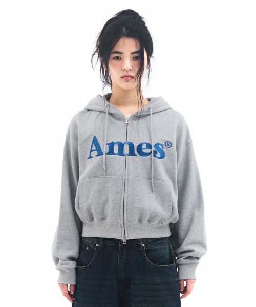 Lookbook (Women) AMES WORLDWIDE Basic Logo Grey Zip-Up Hoodie AM2EFUM481AGR