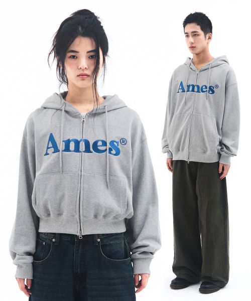 Sizing (Women) AMES WORLDWIDE Basic Logo Grey Zip-Up Hoodie AM2EFUM481AGR