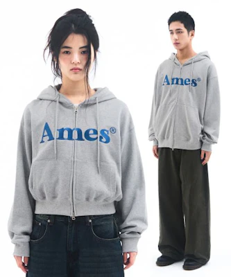 (Women) AMES WORLDWIDE Basic Logo Grey Zip-Up Hoodie AM2EFUM481AGR Sizing (Women) AMES WORLDWIDE Basic Logo Grey Zip-Up Hoodie AM2EFUM481AGR