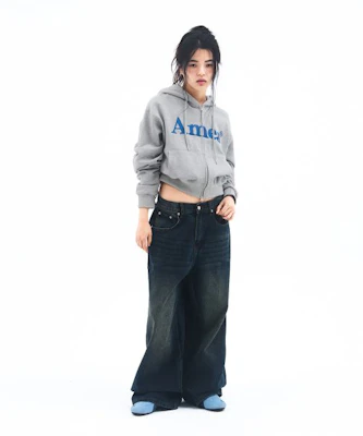 (Women) AMES WORLDWIDE Basic Logo Grey Zip-Up Hoodie AM2EFUM481AGR 1