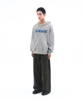 (Women) AMES WORLDWIDE Basic Logo Grey Zip-Up Hoodie AM2EFUM481AGR 2