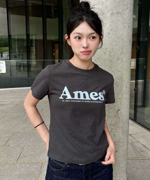 (Women) AMES WORLDWIDE Basic Logo Tee Charcoal AM2EMUT510ACH