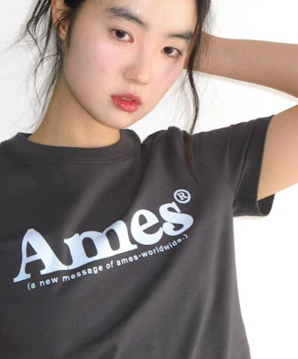 (Women) AMES WORLDWIDE Basic Logo Tee Charcoal AM2EMUT510ACH 2