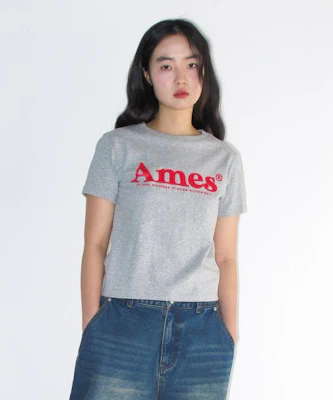(Women) AMES WORLDWIDE Basic Logo Tee Grey AM2EMUT510AGR Cheap (Women) AMES WORLDWIDE Basic Logo Tee Grey AM2EMUT510AGR