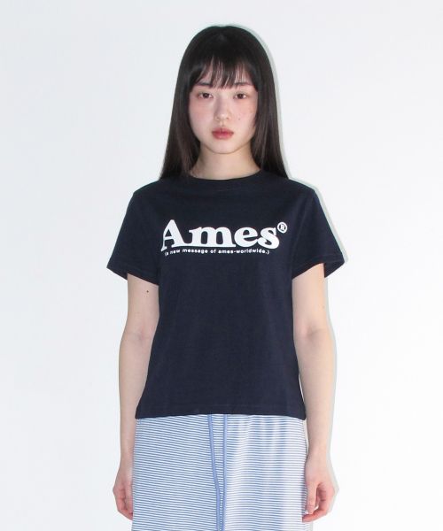 Shop (Women) AMES WORLDWIDE Basic Logo Tee Navy (White Logo) AM2EMUT510ANW