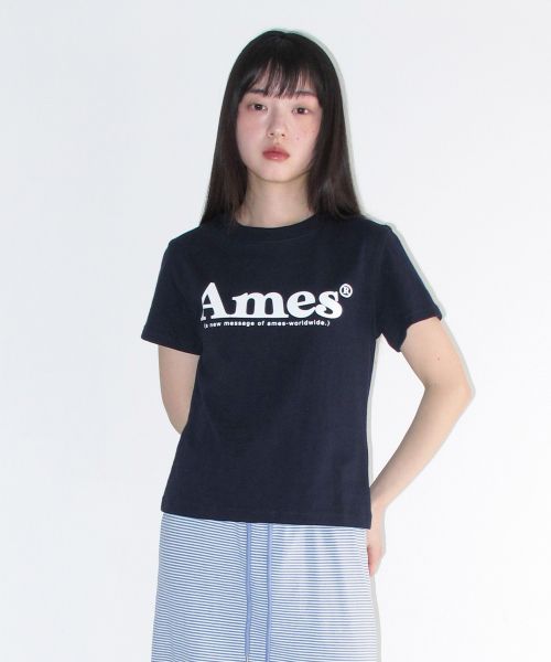 Cheap (Women) AMES WORLDWIDE Basic Logo Tee Navy (White Logo) AM2EMUT510ANW