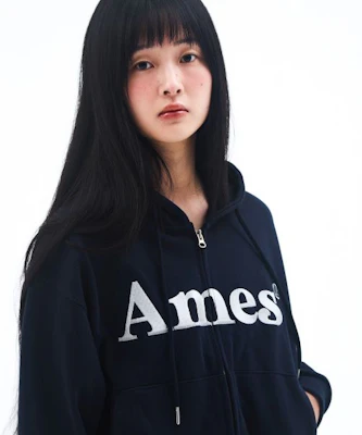 (Women) AMES WORLDWIDE Basic Logo Zip-Up Hoodie Navy AM2EFUM481ANV 4
