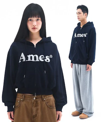 (Women) AMES WORLDWIDE Basic Logo Zip-Up Hoodie Navy AM2EFUM481ANV 6