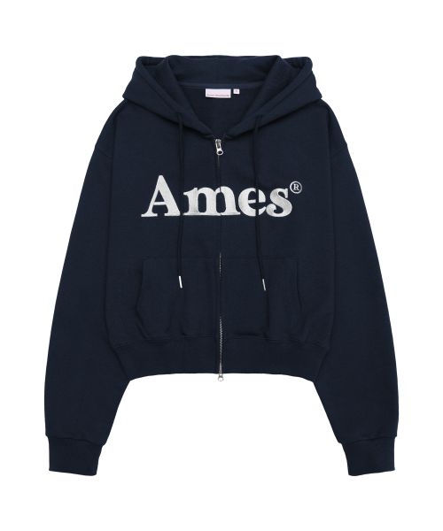Shop (Women) AMES WORLDWIDE Basic Logo Zip-Up Hoodie Navy AM2EFUM481ANV
