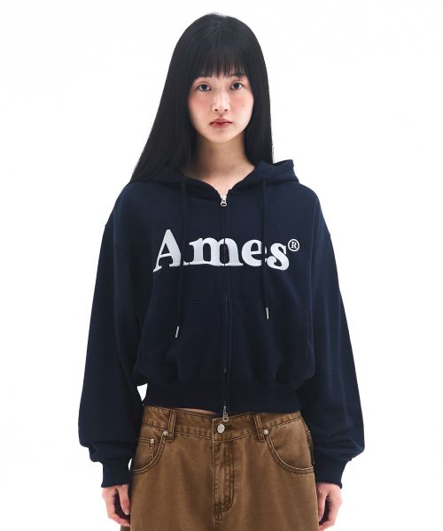 Details for (Women) AMES WORLDWIDE Basic Logo Zip-Up Hoodie Navy AM2EFUM481ANV