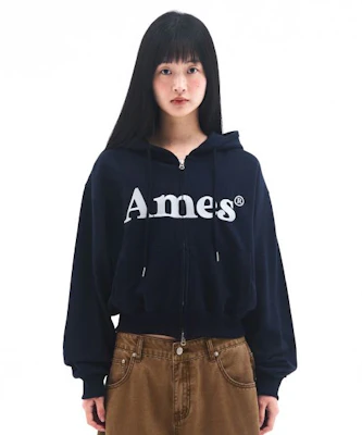 (Women) AMES WORLDWIDE Basic Logo Zip-Up Hoodie Navy AM2EFUM481ANV Details for (Women) AMES WORLDWIDE Basic Logo Zip-Up Hoodie Navy AM2EFUM481ANV