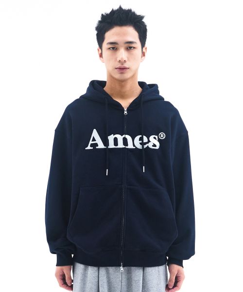 Sizing (Women) AMES WORLDWIDE Basic Logo Zip-Up Hoodie Navy AM2EFUM481ANV