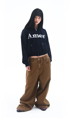 (Women) AMES WORLDWIDE Basic Logo Zip-Up Hoodie Navy AM2EFUM481ANV 2