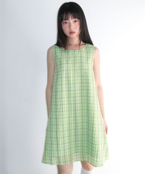 (Women) AMES WORLDWIDE Check Layered Green Dress AM2GSFPA92AGN