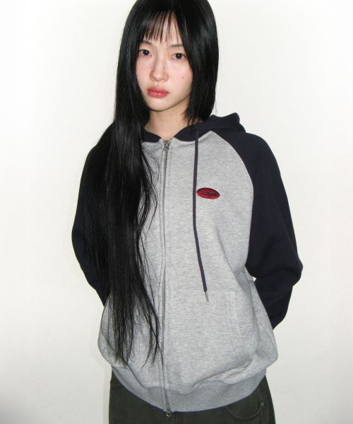 (Women) AMES WORLDWIDE Circle Logo Navy Raglan Zip-Up Hoodie AM2GSUM485ANV