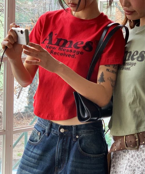 Order (Women) AMES WORLDWIDE Red Round Hem Crop Tee AM2EMUT520ARE