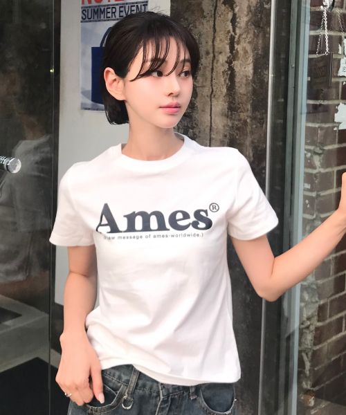 (Women) AMES WORLDWIDE Unisex Basic Logo Tee White AM2DMUT511AWH