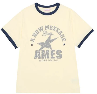 (W) AMES WORLDWIDE 复古星星奶油色T恤 AM2FMUT513ACR 4