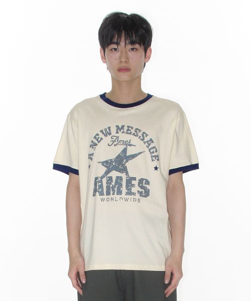 Sizing (W) AMES WORLDWIDE 复古星星奶油色T恤 AM2FMUT513ACR