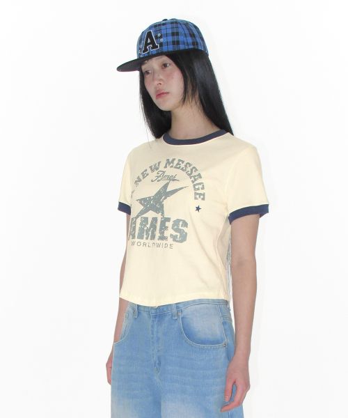 Cheap (W) AMES WORLDWIDE 复古星星奶油色T恤 AM2FMUT513ACR