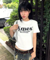 (Women) AMES WORLDWIDE White Round Hem Crop Tee AM2EMUT520AWH (Women) AMES WORLDWIDE White Round Hem Crop Tee AM2EMUT520AWH
