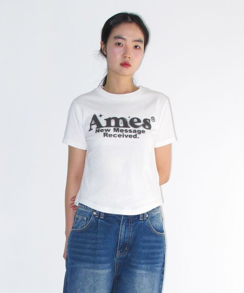 Shop (Women) AMES WORLDWIDE White Round Hem Crop Tee AM2EMUT520AWH