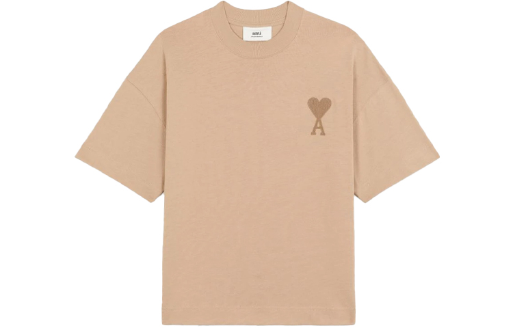 Order (W) AMI PARIS Beige T-Shirt Leher Bulat Logo Hati Sulam FW21. A21FJ128726-250