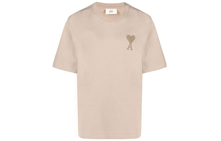 (Women) AMI PARIS  Beige Oversized Heart Logo Embroidered Crewneck T-Shirt. A21HJ128726-250