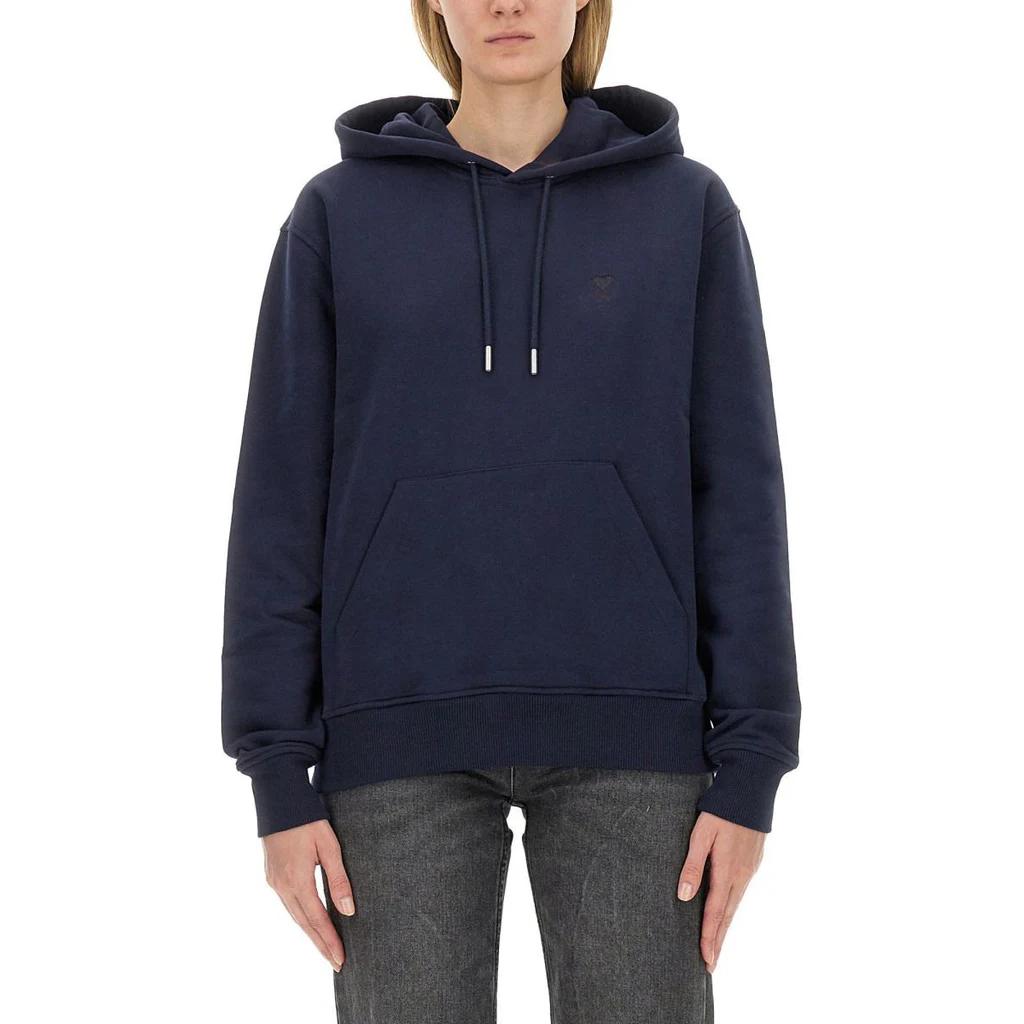 (Women) AMI Paris  Blue Hooded Pullover Casual Sweater Long Sleeve. USW203730-430