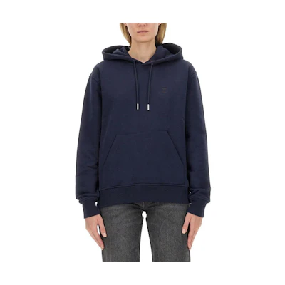 (Women) AMI Paris Blue Hooded Pullover Casual Sweater Long Sleeve. USW203730-430