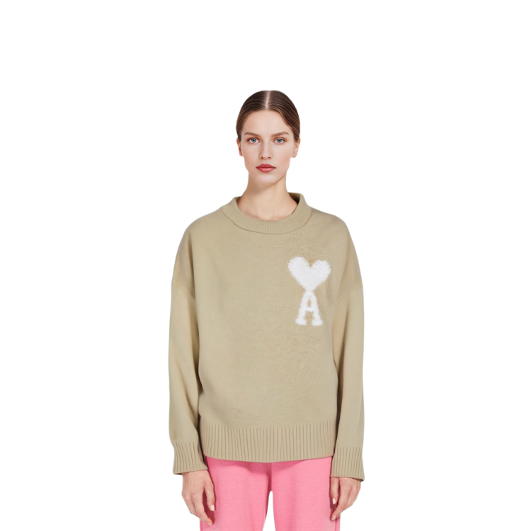 Purchase (W) AMI Paris 雲紋大心Logo圓領毛衣 白色 UKS025KN0032-719